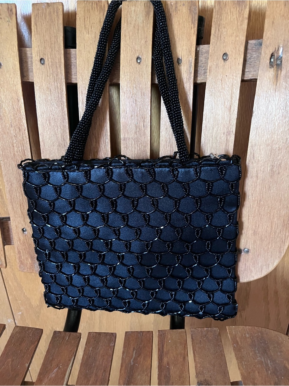 Bijoux Terner Black Satin Seed Beaded Handbag